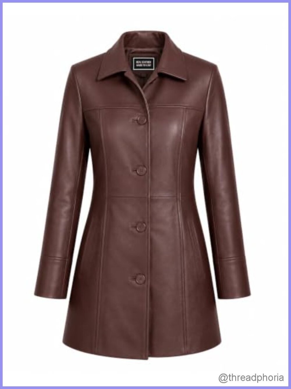 Jild Genuine Leather Car Coat 3/4 Length Overcoat Button Front Women